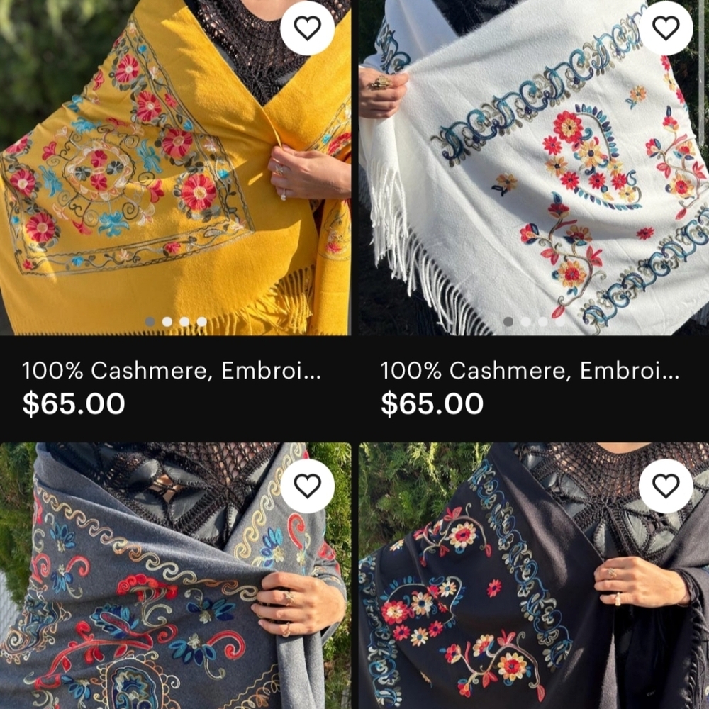 Embroidered Cashmere Shawl - Multicolor.             Handmade in Ecuador